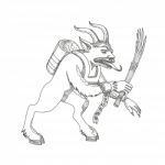 Krampus With Stick Doodle Art Stock Photo