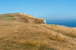 Beachey Head, Sussex/uk - July 23 : Where The South Downs Mee Th Stock Photo