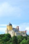 Colorful Palace Of Pena Landscape View In Sintra, Portugal Stock Photo