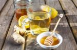 Ginger Tea With Honey And Lemon Stock Photo