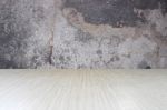 Top Of Wood Table On Old Concrete Wall Background Stock Photo