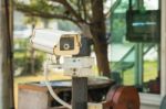 Cctv Camera In Front Of The Village, Residence Stock Photo