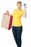 Shopping Lady Holding Credit Card Stock Photo