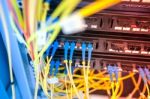 Fiber Optic With Servers In A Technology Data Center Stock Photo