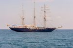 Sail Boat Near Galapagos Islands On Pacific Ocean Stock Photo