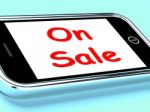 On Sale Phone Shows Promotional Savings Or Discounts Stock Photo