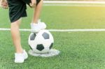 The Boy Play Soccer Stock Photo