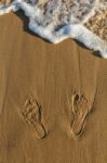 Footprints On Sand Stock Photo