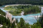 Bow River And The Hoodoos Near Banff Stock Photo