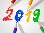 Twenty Nineteen Indicates New Year And Annual Stock Photo