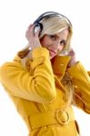 Young Lady Listening Music Stock Photo