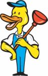 Duck Plumber Plunger Standing Cartoon Stock Photo