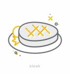 Thin Line Icons, Steak Dish Stock Photo