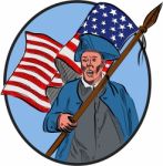 American Patriot Carrying Usa Flag Circle Drawing Stock Photo