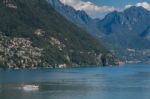 Ferry On Lake Lugano Stock Photo