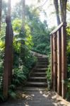 Old Wooden Beams Decoreated In The Garden Stock Photo