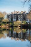 Row Of Houses By A Lake At Hampstead In London Stock Photo