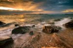 Beautiful Sun Set Sky At Sea Coast In Laem Chabang Chonburi Eastern Of Thailand Stock Photo