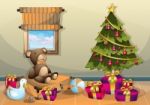 Cartoon  Illustration Interior Christmas Room With Separated Layers Stock Photo