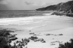 Pristine Beachfront At North Point, Moreton Island. Black And White Stock Photo