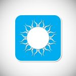 Sun Icon. Blue Square Frame.  Illustration Stock Photo