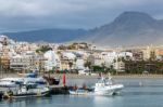 Boats Moored In Los Christianos Harbour Stock Photo