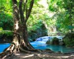 Beautiful Waterfall At Erawan National Park In Kanchanaburi ,tha Stock Photo