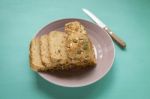 Healthy Bread On Blue Table Stock Photo