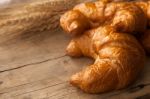 Tasty Croissant Still Life Rustic Wooden Background Stock Photo