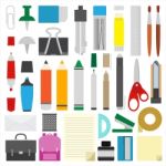 Work Draw Sketch School Stationary Flat Design Set Illustration Stock Photo