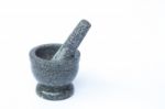 Stone Mortar And Pestle On White Background Stock Photo