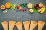 Flat Lay Various Fresh Fruits Raspberry ,blueberry ,strawberry , Stock Photo