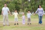 Happy Family Holding Hands Stock Photo