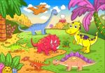 Cute Dinosaurs In Prehistoric Scene Stock Photo