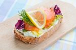 Sandwich With Smoked Salmon Stock Photo