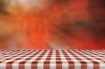 Picnic Table With Blurred Autumn Leaves Background Stock Photo