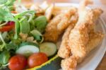 Gourmet Fish And Chips With Salad Stock Photo