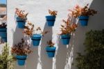 Mijas, Andalucia/spain - July 3 : Blue Flower Pots In Mijas   An Stock Photo