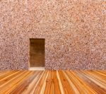 Stone Wall With Door And Wood Floor In Front Off Stock Photo