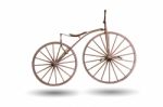 Old Bicycle With Wooden Wheels Isolated With Clipping Path Stock Photo