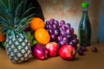 Pineapple And Fresh Fruits On A Table Stock Photo