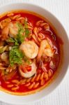 Tom Yum Seafood With Fusilli Stock Photo