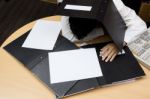 Businessman Sleep During Working Stock Photo