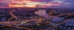 Beautiful Aerial View Of Bangkok Dramatic Sky At Bhumiphol Bridge Important Landmark And Urban Traffic Bangkok Thailand Stock Photo