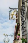 Goldener Hirsch Hanging Sign In Rothenburg Stock Photo