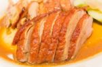 Roast Duck With Sauces Stock Photo