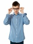 Young Boy Wearing Eyeglasses Stock Photo