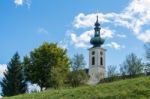 View Of The Catholic Church In Attersee Stock Photo