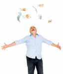 Old Man Euro Money In The Air Stock Photo