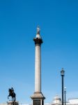 View Of Nelson's Statue And Column In Trafalgar Square Stock Photo